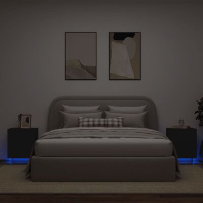 vidaXL öökapid LED-valgustusega 2 tk, must, tehispuit