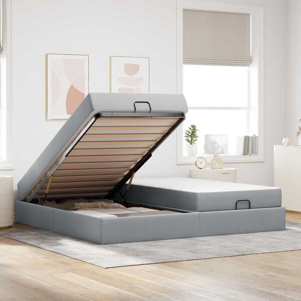 vidaXL Voodiraam madratsiga madratsiga 2 pcs Helehall kangas