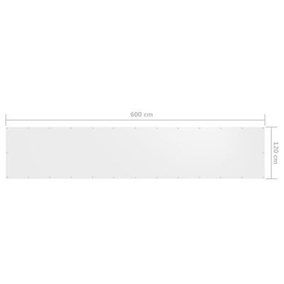 vidaXL rõdusirm, valge, 120 x 600 cm, oxford-kangas