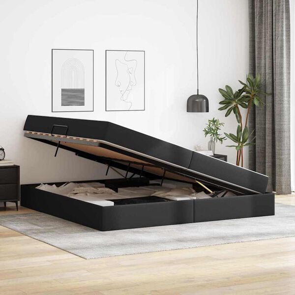 vidaXL Voodi hoiukohaga ja madratsiga madratsiga 2 pcs Must Nahk