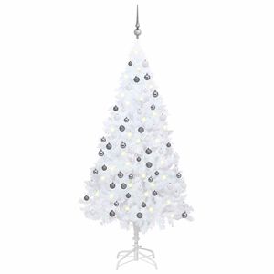 vidaXL valgustusega kunstkuusk kuulidega, valge, 150 cm, PVC