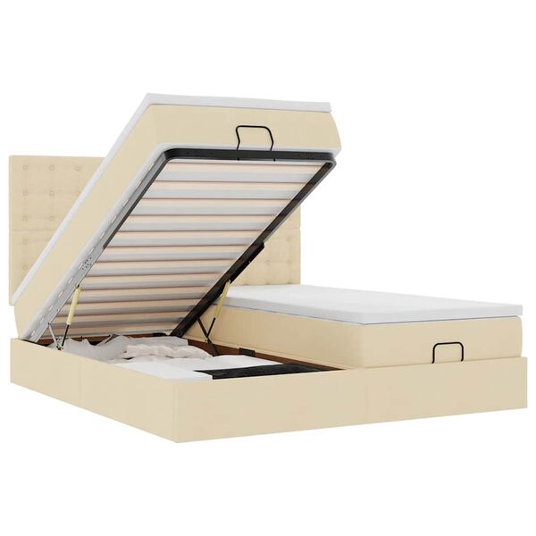 vidaXL Ottomani voodiraam madratsitega, kreemjas, 180x200cm, kangas