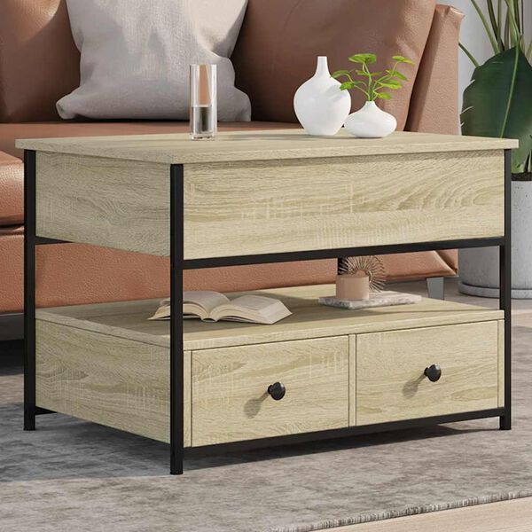 vidaXL kohvilaud, Sonoma tamm, 70 x 50 x 50 cm, tehispuit ja metall