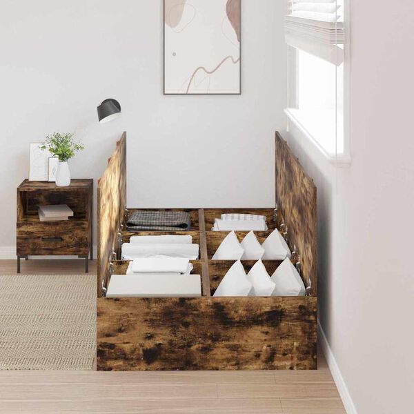 vidaXL Voodi hoiukohaga raam Suitsetatud tamm 90 x 200 cm Tehispuit