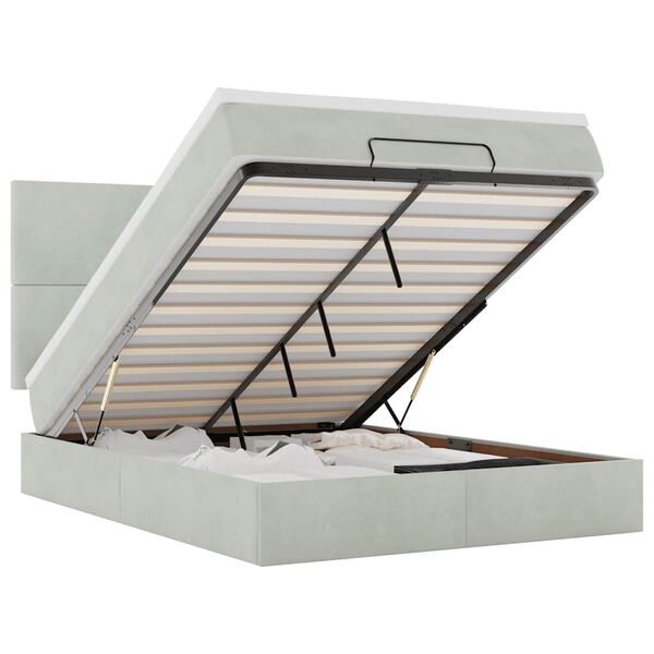 vidaXL ottomani voodi madratsitega ja LED, helehall, 140x190cm, samet