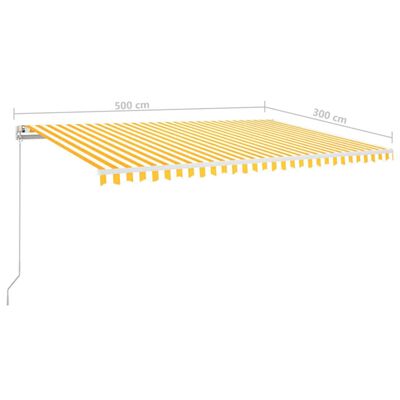 vidaXL käsitsi sissetõmmatav varikatus, 500 x 300 cm kollane, valge