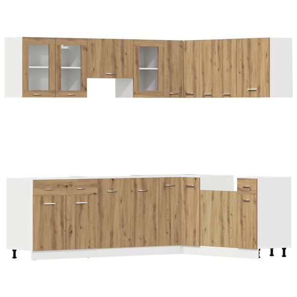 vidaXL 11-osaline k&ouml;&ouml;gikappide komplekt "Lyon", k&auml;sit&ouml;&ouml;na valminud tamm, t&ouml;&ouml;deldud puit