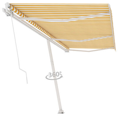 vidaXL iseseisev käsitsitõmmatav varikatus, 600x300 cm, kollane/valge