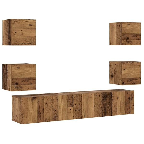 vidaXL 6-osaline seinale paigaldatav telerikapi komplekt vana puit