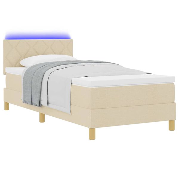 vidaXL LED Box Spring Voodi madratsiga LEDiga cream 90 x 190 cm kangas