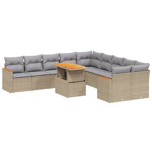 vidaXL 11-osaline aiadiivani komplekt patjadega, beež, pol&uuml;rotang