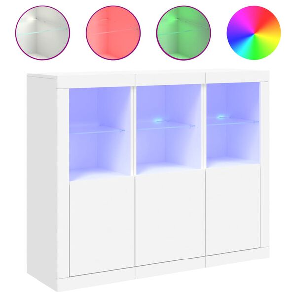 vidaXL puhvetkapid LED-tuledega 3 tk, valge, tehispuit