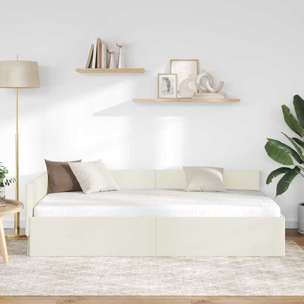 vidaXL Nurgavoodi raam peaga cream 90 cm x 190 cm Pol&uuml;ester ja vineer
