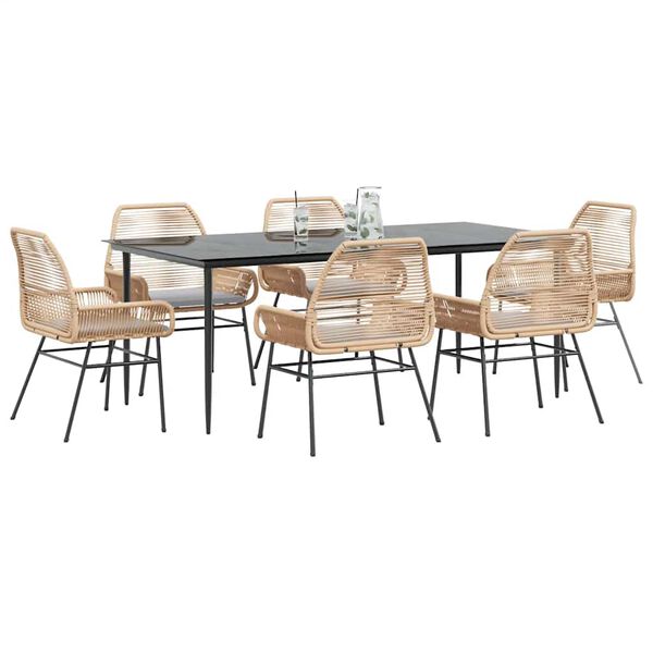 vidaXL 7-osaline aiamööbli komplekt patjadega, pruun, polürotang klaas