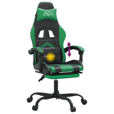 vidaXL pööratav mänguritool jalatoega, must ja roheline, kunstnahk
