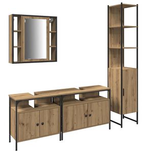 vidaXL Vannitoa m&ouml;&ouml;bleset riiuliga uksega 4 pcs K&auml;sit&ouml;&ouml;puu Tehispuit