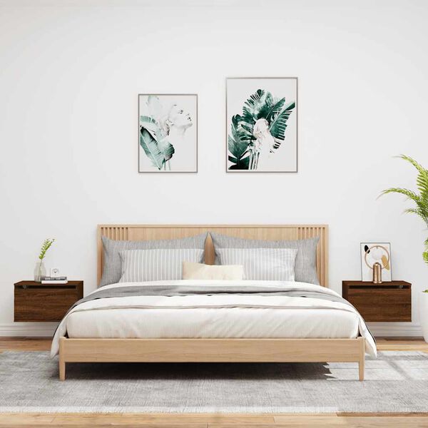 vidaXL seinale kinnitatavad &ouml;&ouml;kapid LED-tuledega 2 tk, pruun tamm