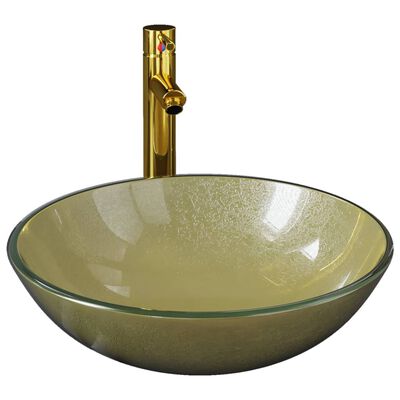 vidaXL vannitoavalamu kraani ja äravoolupesaga, kuldne