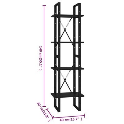 vidaXL 4-korruseline raamaturiiul, must, 40x30x140 cm, puitlaastplaat