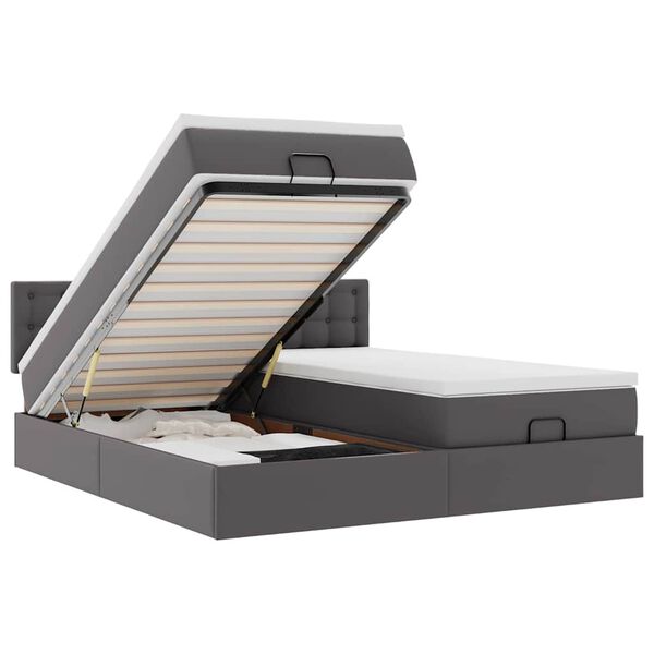 vidaXL ottomani voodi madratsitega &LEDi, hall, 160x200 cm, kunstnahk