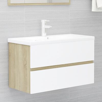 vidaXL 2-osaline vannitoamööblikomplekt, valge, Sonoma, puitlaastplaat