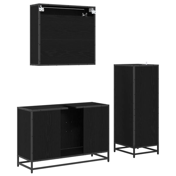 vidaXL Vannitoa m&ouml;&ouml;bleset riiuliga uksega 3 pcs Must tamm Tehispuit