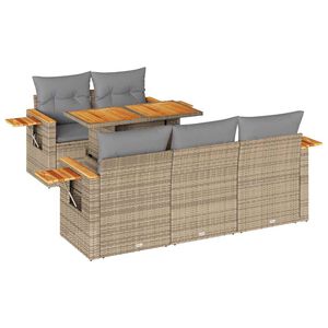 vidaXL 6-osaline aiadiivani komplekt patjadega, beež, rotang/akaatsia