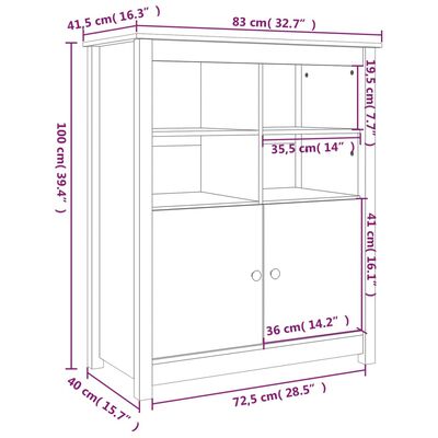 vidaXL puhvetkapp, hall, 83 x 41,5 x 100 cm, männipuit