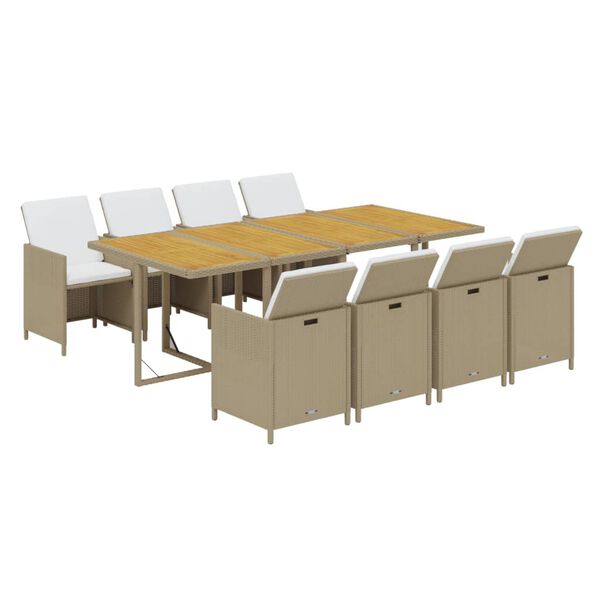 vidaXL 9-osaline aia s&ouml;&ouml;gim&ouml;&ouml;bli komplekt patjadega, pol&uuml;rotang, beež