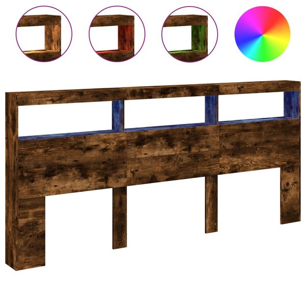 vidaXL voodipeatsi kapp LED-tuledega suitsutatud tamm 200x17x102 cm