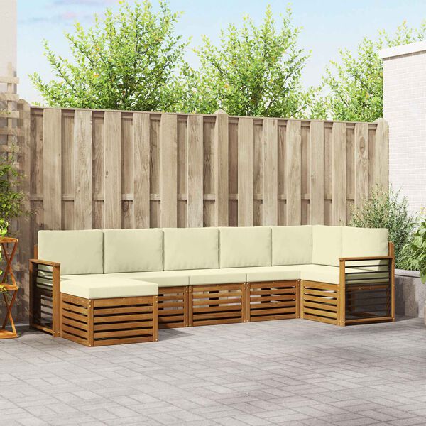 vidaXL Nurgadiivanikomplekt 7 pcs Looduslik ja kreem Tugev akatsiapuu