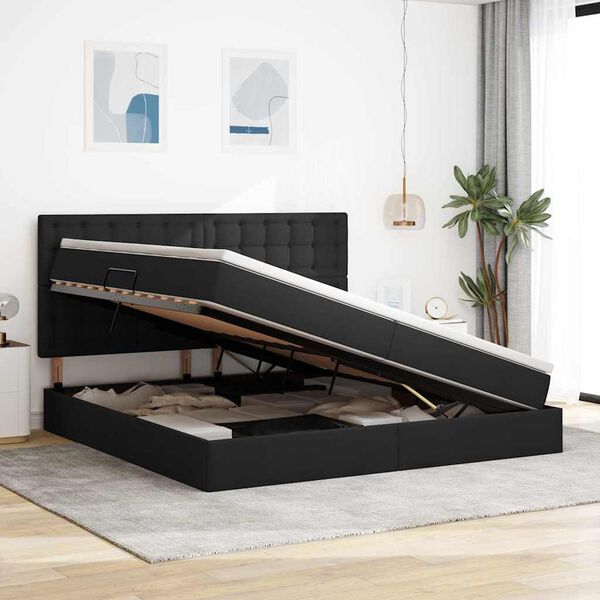 vidaXL LED-valgusega hoiuvoodi madratsiga Must 200 x 200 cm Pol&uuml;ester