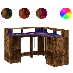 vidaXL kirjutuslaud LED-tuledega, suitsutatud tamm, 130x130x91 cm