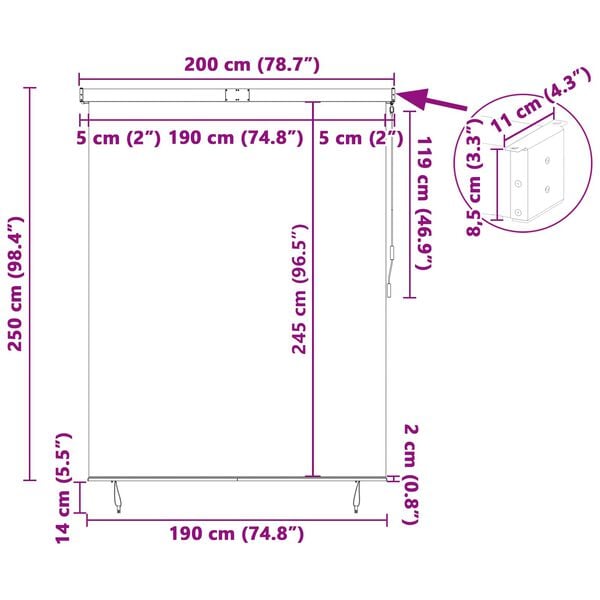vidaXL Rulookardin Kollane ja Sinine 200 x 250 cm Kangas ja Alumiinium