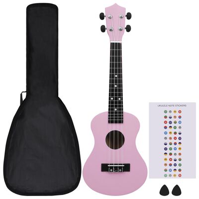 vidaXL sopran ukulele komplekt kotiga lastele roosa 23"