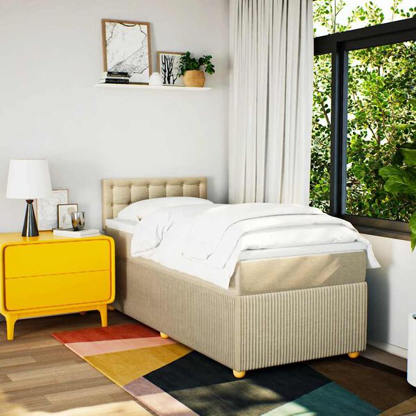 vidaXL kontinentaalvoodi madratsiga, kreemjas, 90x200 cm, kangas