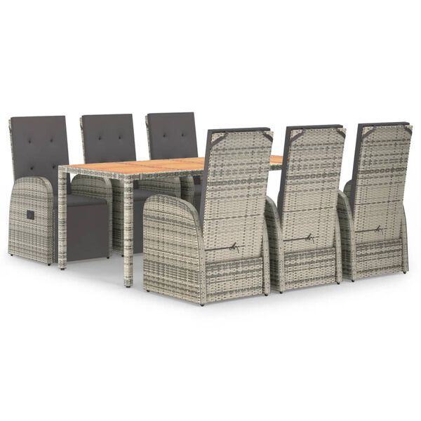 vidaXL 7-osaline aiamööbli komplekt patjadega, hall, polürotang