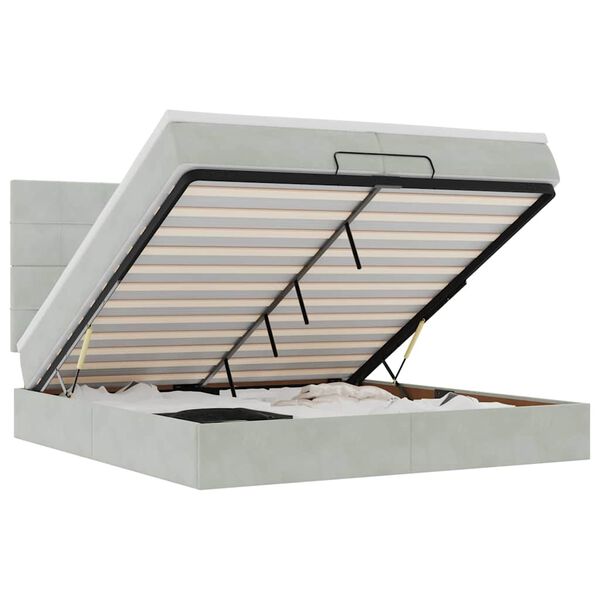 vidaXL Ottomani voodiraam madratsitega, helehall, 200x200 cm, samet