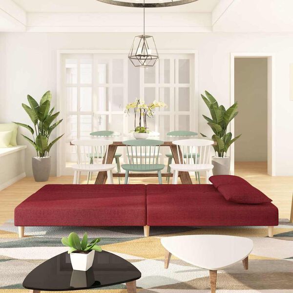 vidaXL 2-kohaline diivanvoodi patjadega, veinipunane, kangas