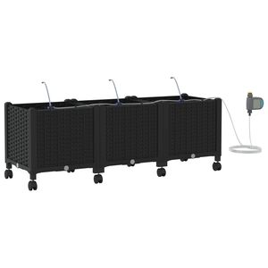 vidaXL Aiakonteiner Kastmise ja Ratastega 3 tk Must 120 x 40 x 43,5 cm