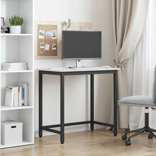 vidaXL laud Valge 80 x 50 x 77 cm T&ouml;&ouml;deldud puit ja teras