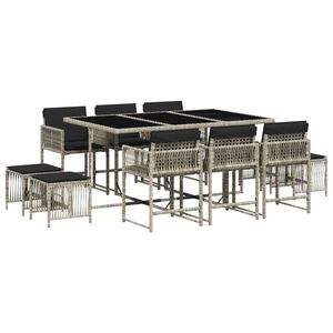 vidaXL 11-osaline aia s&ouml;&ouml;gim&ouml;&ouml;bli komplekt patjadega, hall, pol&uuml;rotang