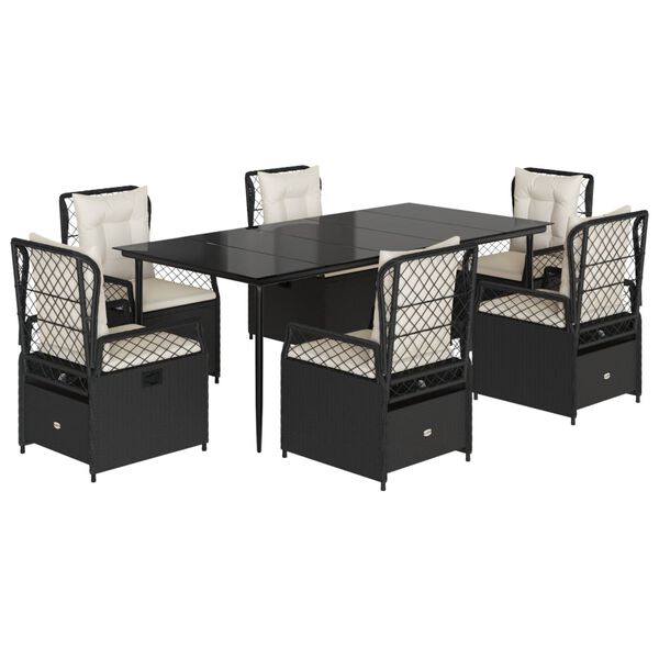 vidaXL 7-osaline aiamööblikomplekt patjadega, must, polürotang