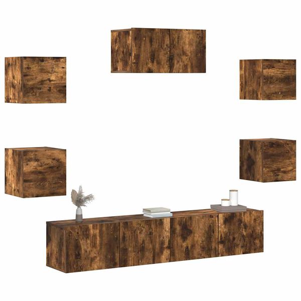 vidaXL 7 -osaline telerikappide komplekt, suitsutatud tamm, tehispuit