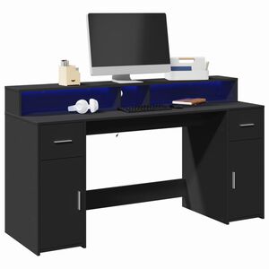 vidaXL kirjutuslaud LED-tuledega, must, 160x55x91 cm, tehispuit