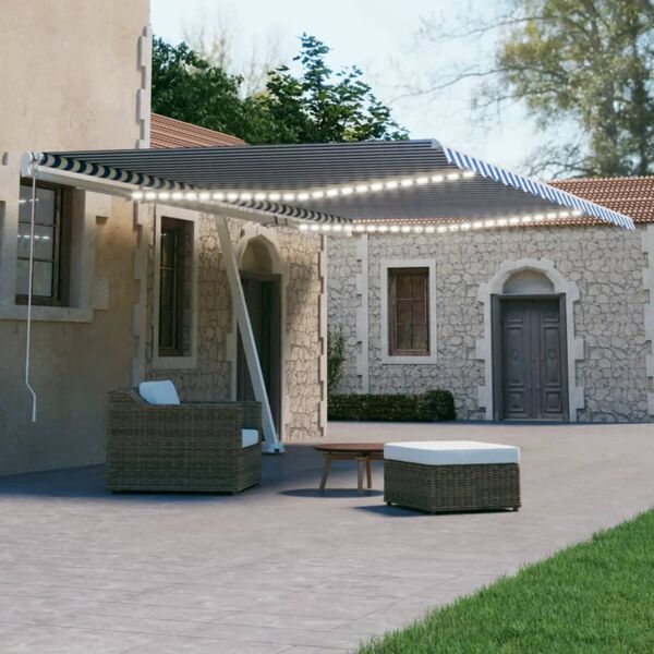 vidaXL automaatne varikatus LED, tuuleandur, 500x300 cm, sinine/valge