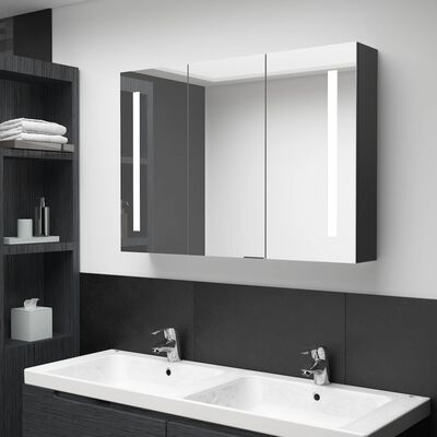 vidaXL LED vannitoa peegelkapp, 89 x 14 x 62 cm, säravmust