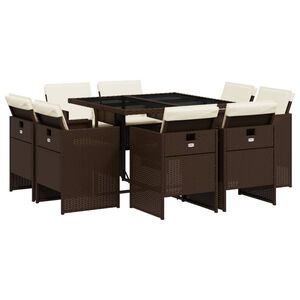 vidaXL 9-osaline aia s&ouml;&ouml;gim&ouml;&ouml;bli komplekt patjadega, pruun, pol&uuml;rotang