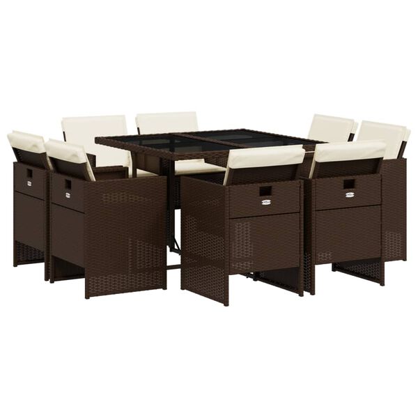 vidaXL 9-osaline aia s&ouml;&ouml;gim&ouml;&ouml;bli komplekt patjadega, pruun, pol&uuml;rotang