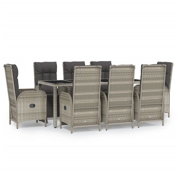 vidaXL 9-osaline aiamööbli komplekt patjadega, hall, polürotang